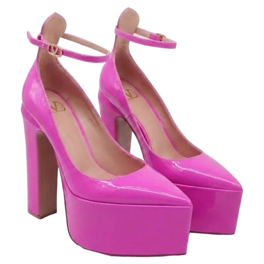 Valentino Garavani Tan-Go Platform Pumps in Pink Patent Leather
